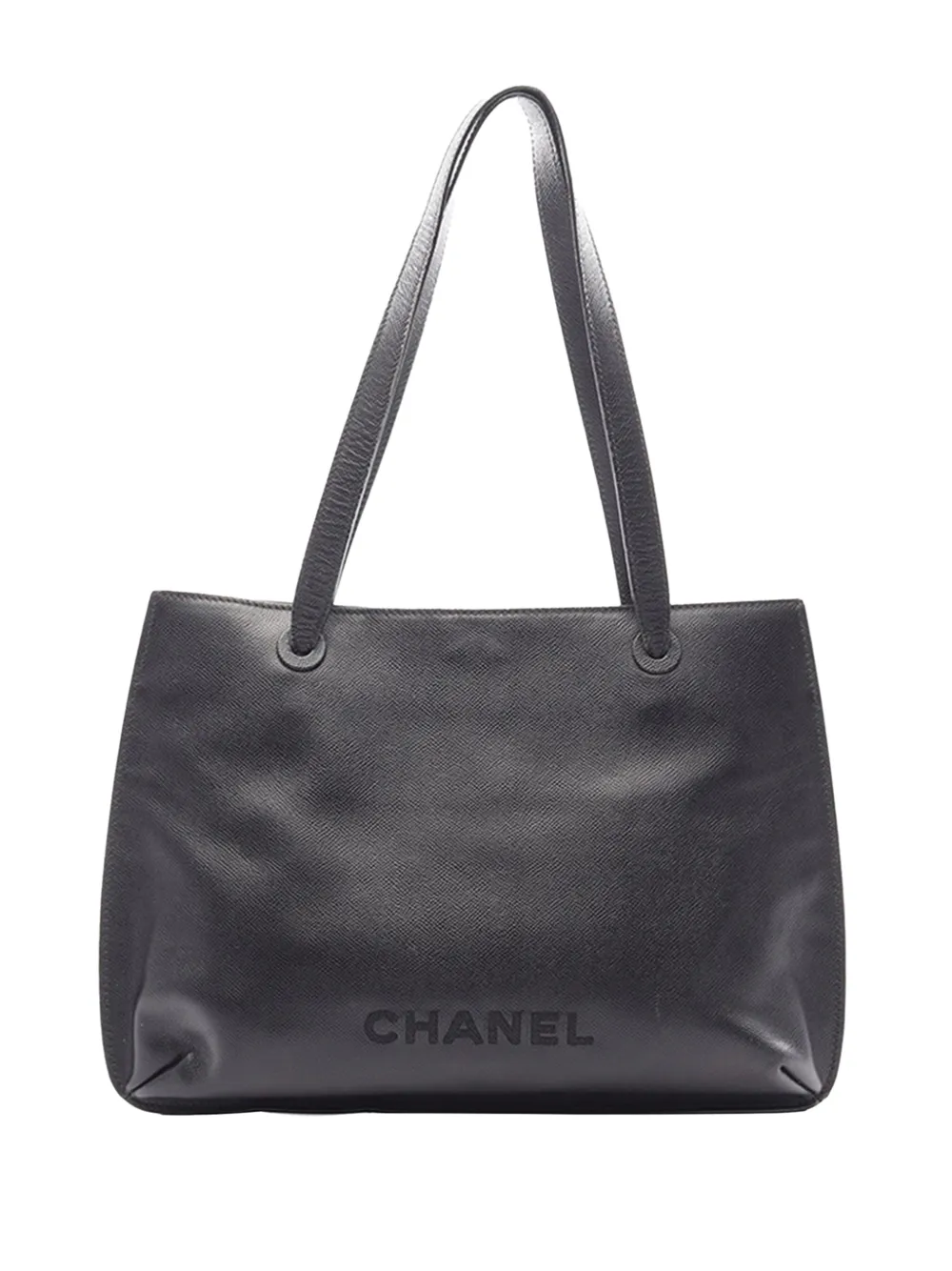 Pre-owned Chanel 1997-1999 Grained Calfskin Tote Bag In Black