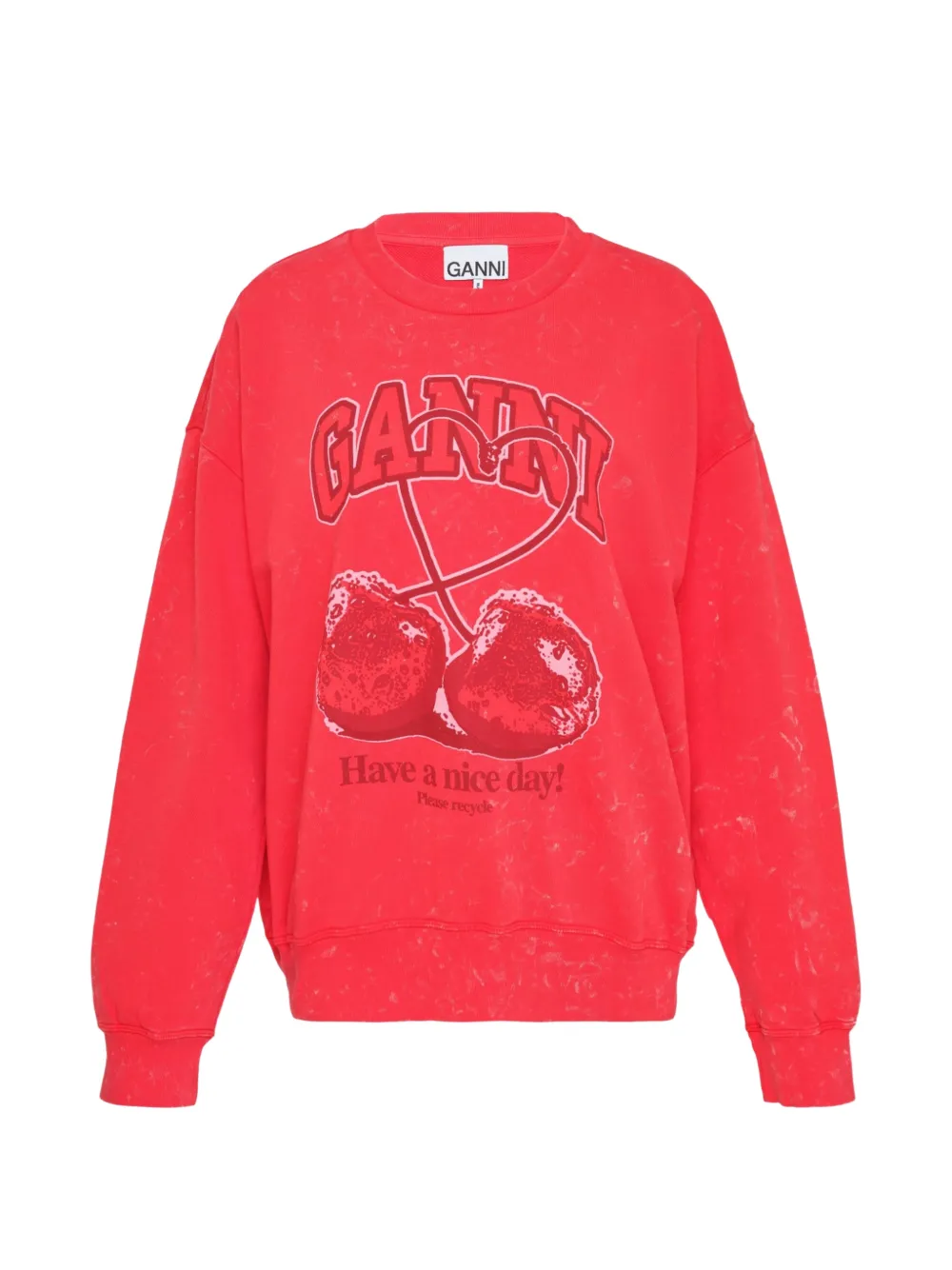 GANNI cherry-print acid-wash sweatshirt - Rosso