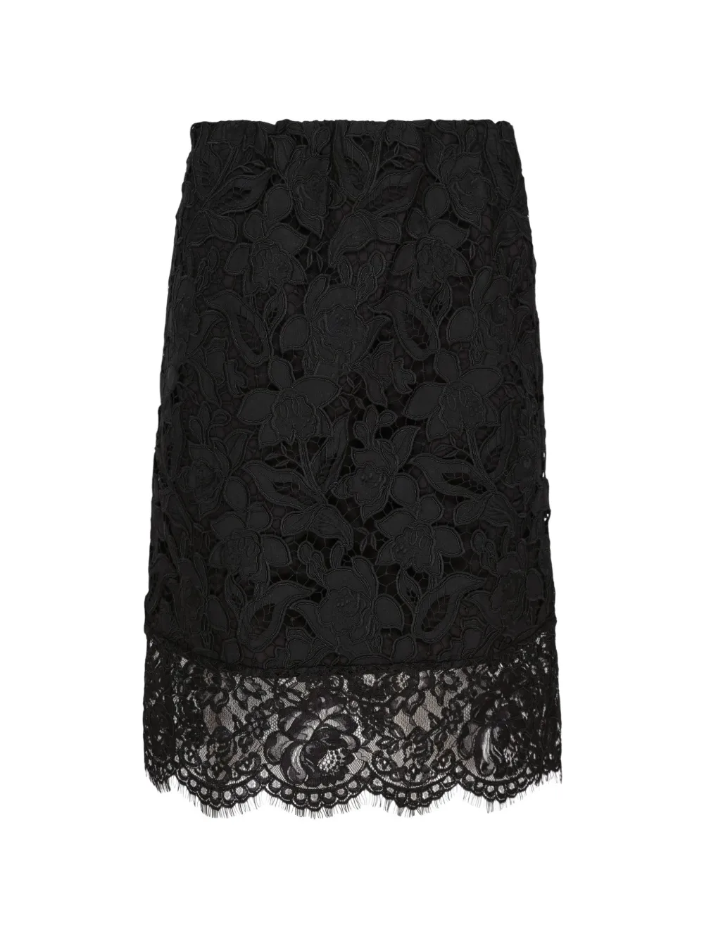 N°21 Floral Lace Pencil Skirt In Black