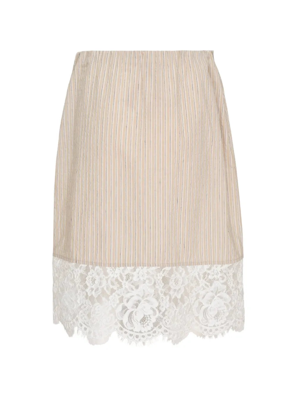 N°21 Striped Lace-hem Midi Skirt In Neutrals