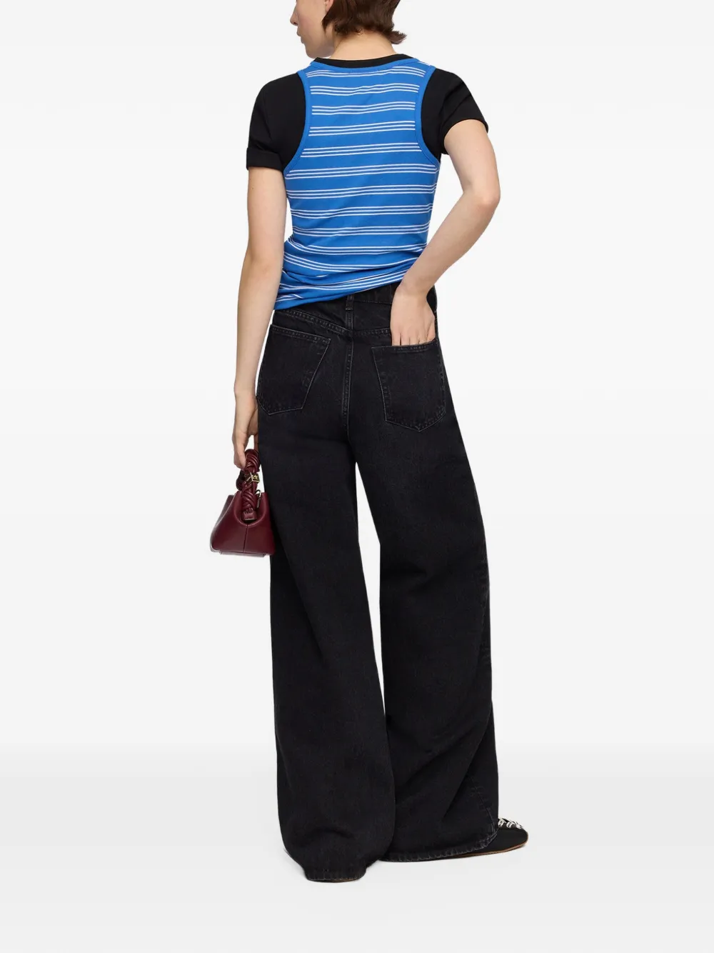 GANNI Gestreepte geribbelde tanktop Blauw