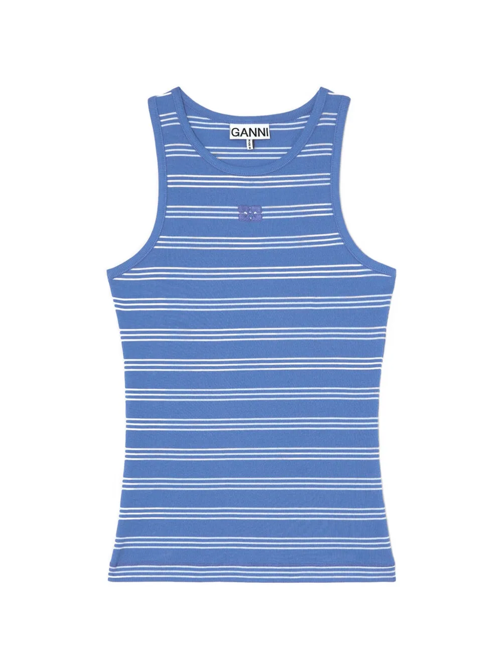 GANNI Gestreepte geribbelde tanktop Blauw
