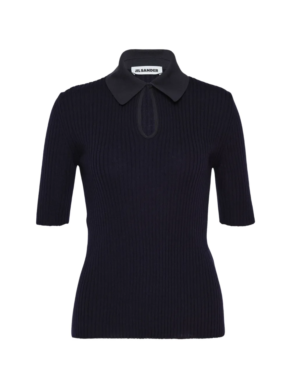 Jil Sander Ribbed-knit Keyhole Polo Shirt In Grey