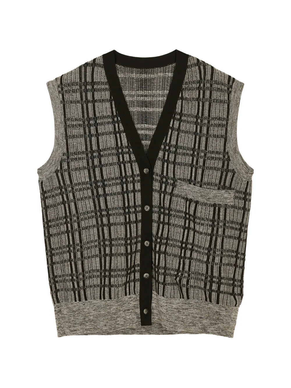 LESS vintage-plaid v-neck vest - Grigio