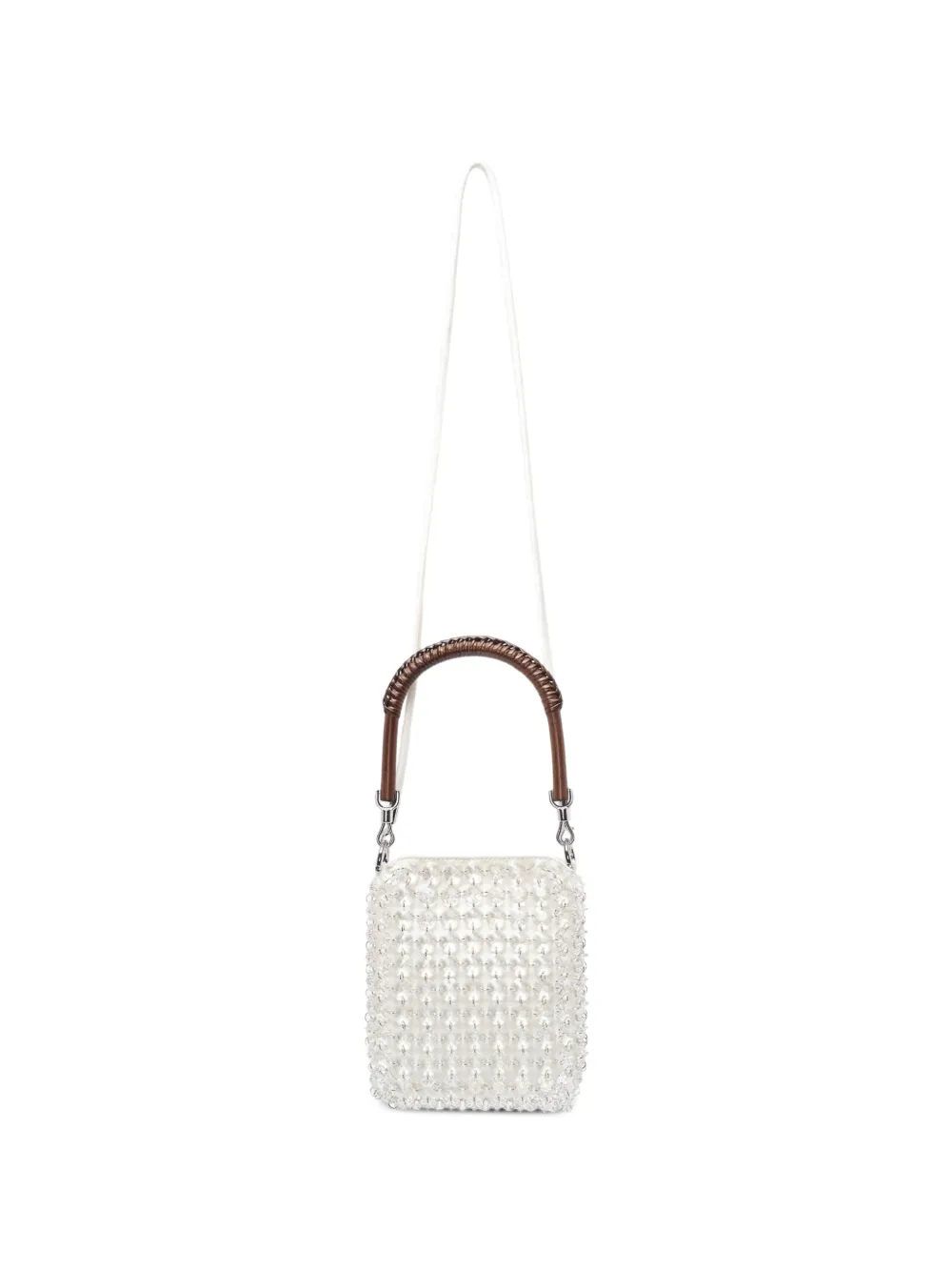 Self-Portrait mini glass-embellished tote bag - White