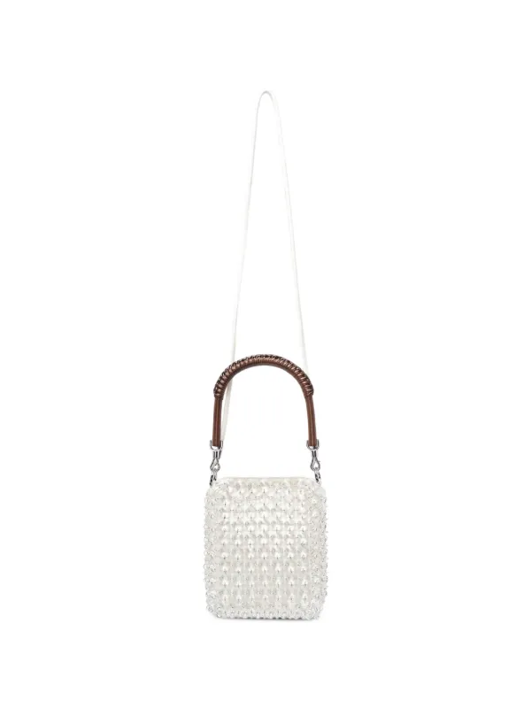 Self-Portrait Mini Glass-embellished Tote Bag in White