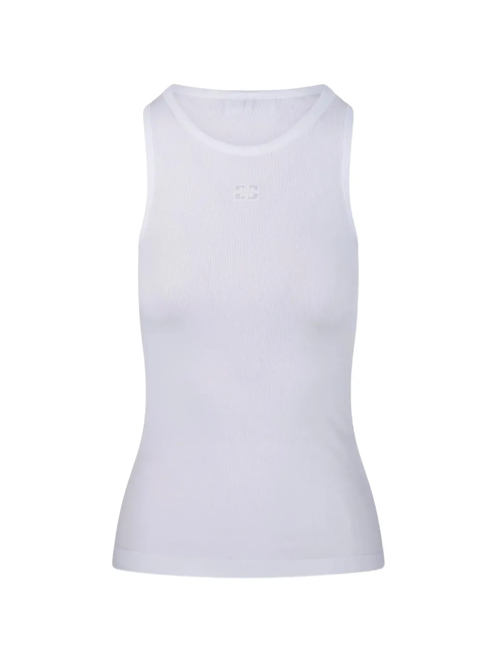 GANNI Geripptes Tanktop mit Logo-Stickerei - Weiß