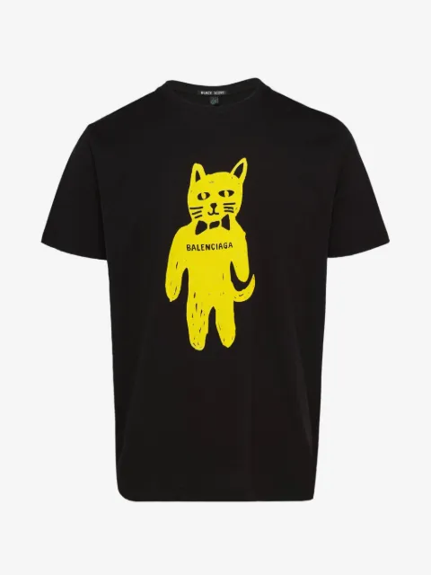 Black Score cat-graphic T-shirt