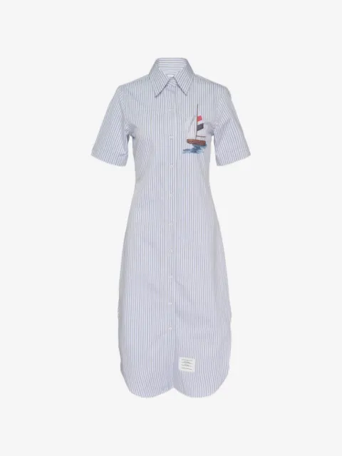 Thom Browne vestido camisero corto con rayas bordadas