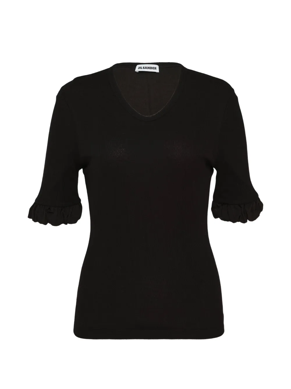 Jil Sander ruffled-cuff ribbed top - Nero