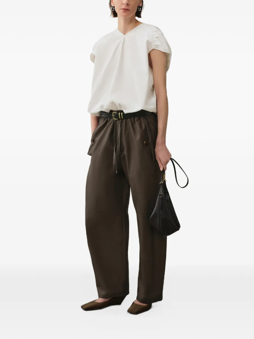 LESS Katoenen broek met barrelpijpen Bruin