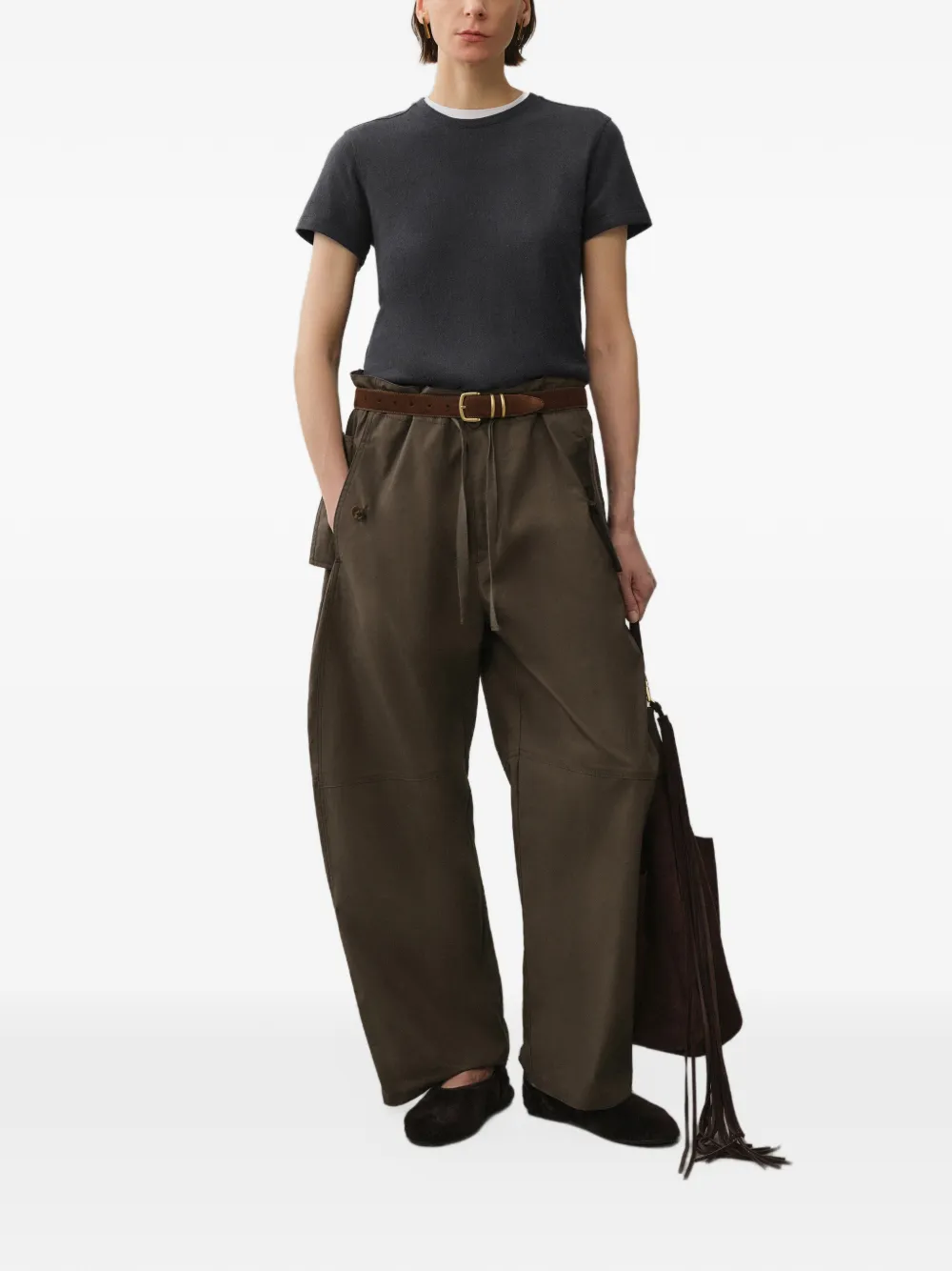 LESS Katoenen broek met barrelpijpen Bruin