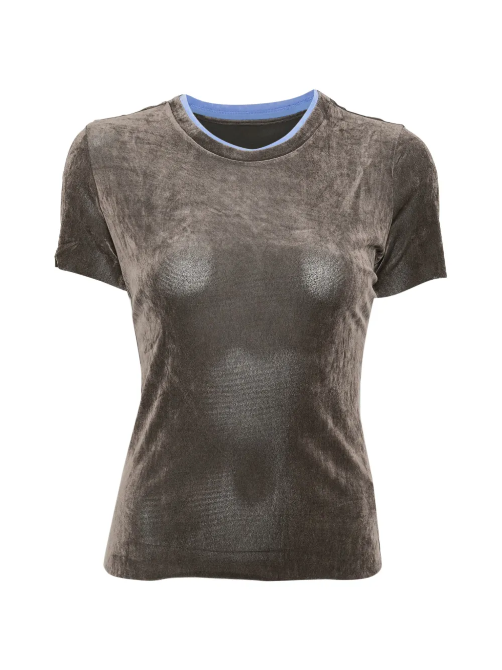 Jnby Contrast-trim Velvet T-shirt In Gray
