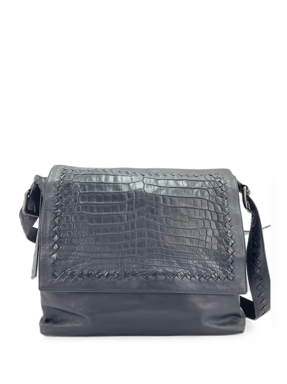 Bottega Veneta Pre-Owned 2000s croco-embossed Intrecciato shoulder bag - Schwarz