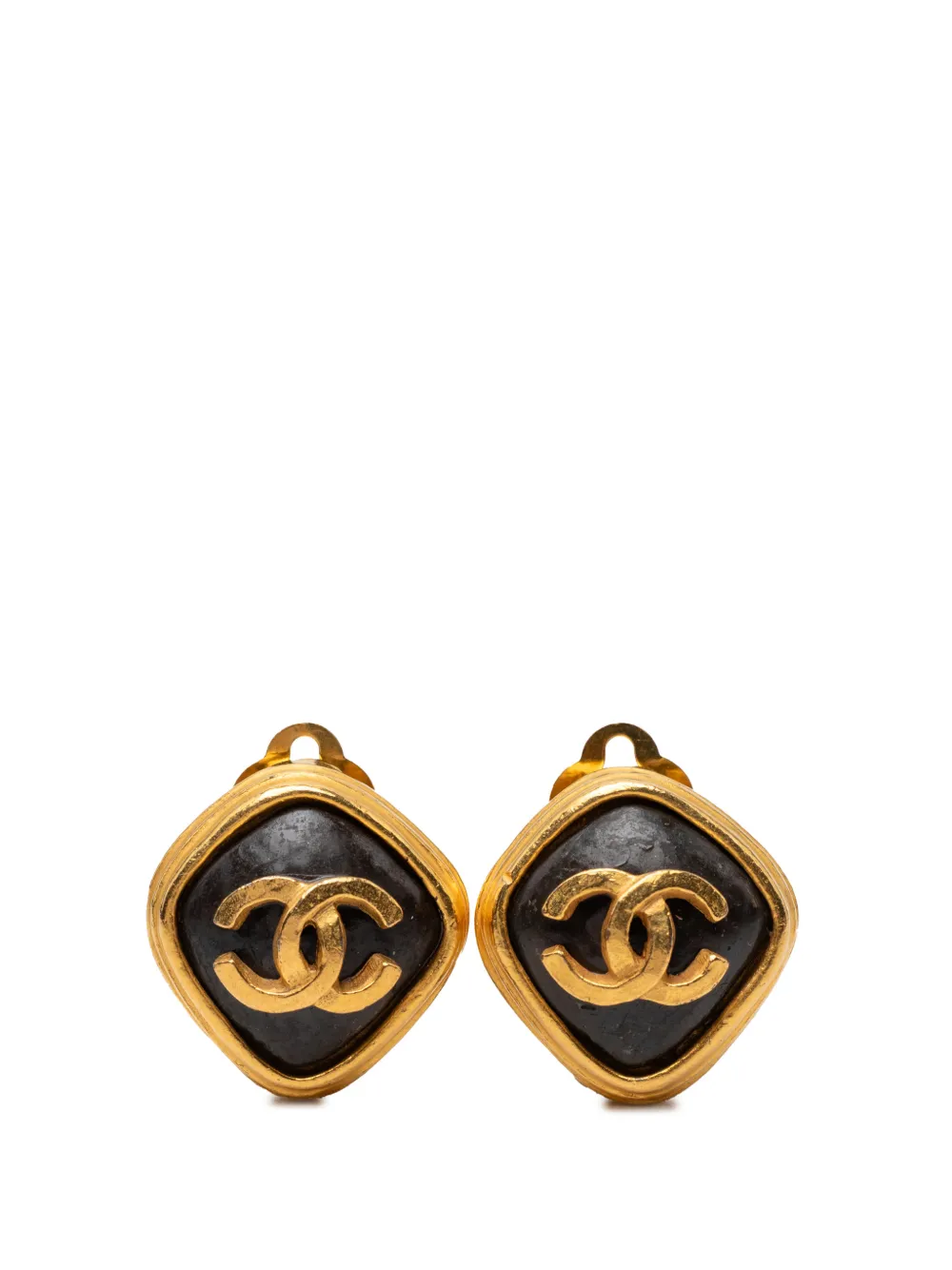 CHANEL Pre-Owned 1997 CC Gold Plated Enamel Diamond Clip On Earrings costume earrings