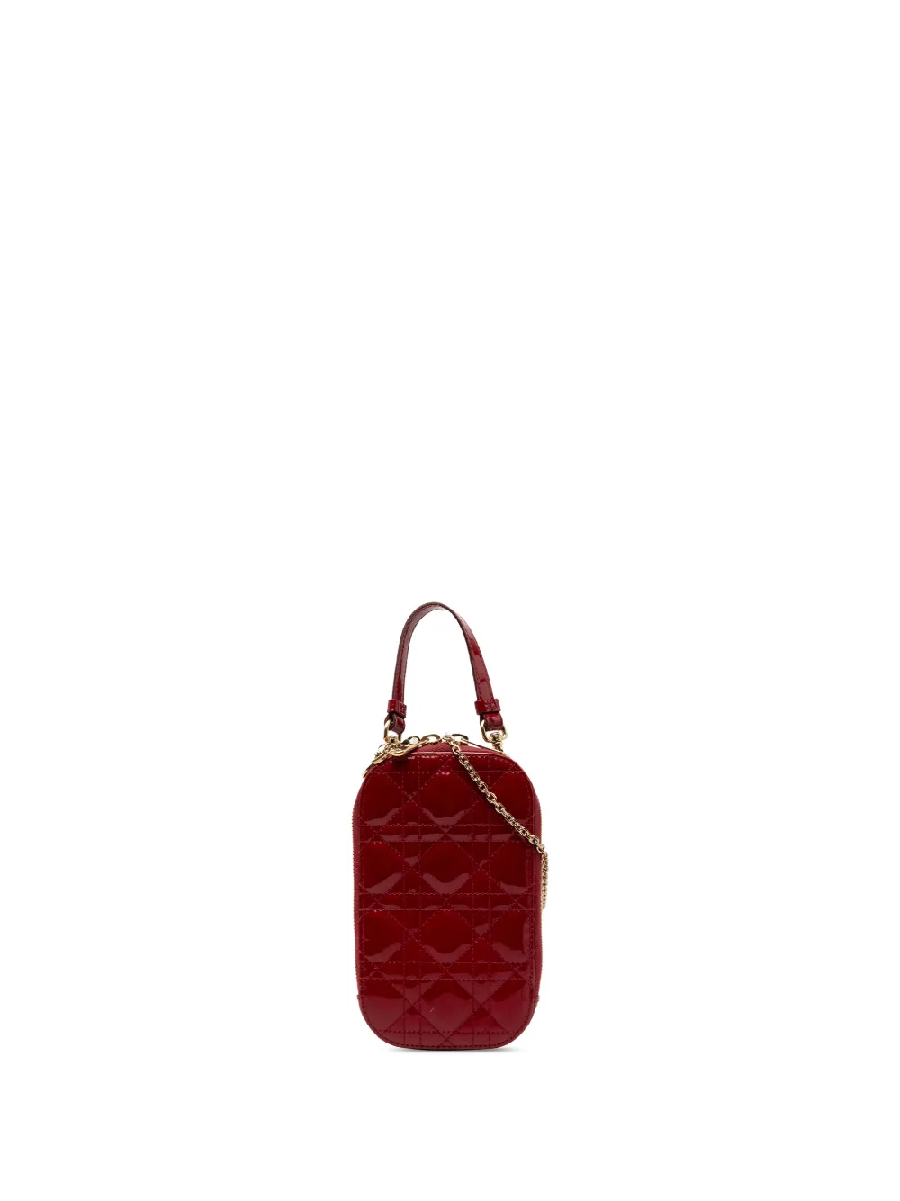 Pre-owned Dior 2021 Patent Cannage Lady  Call In Phone Holder Satchel In Red