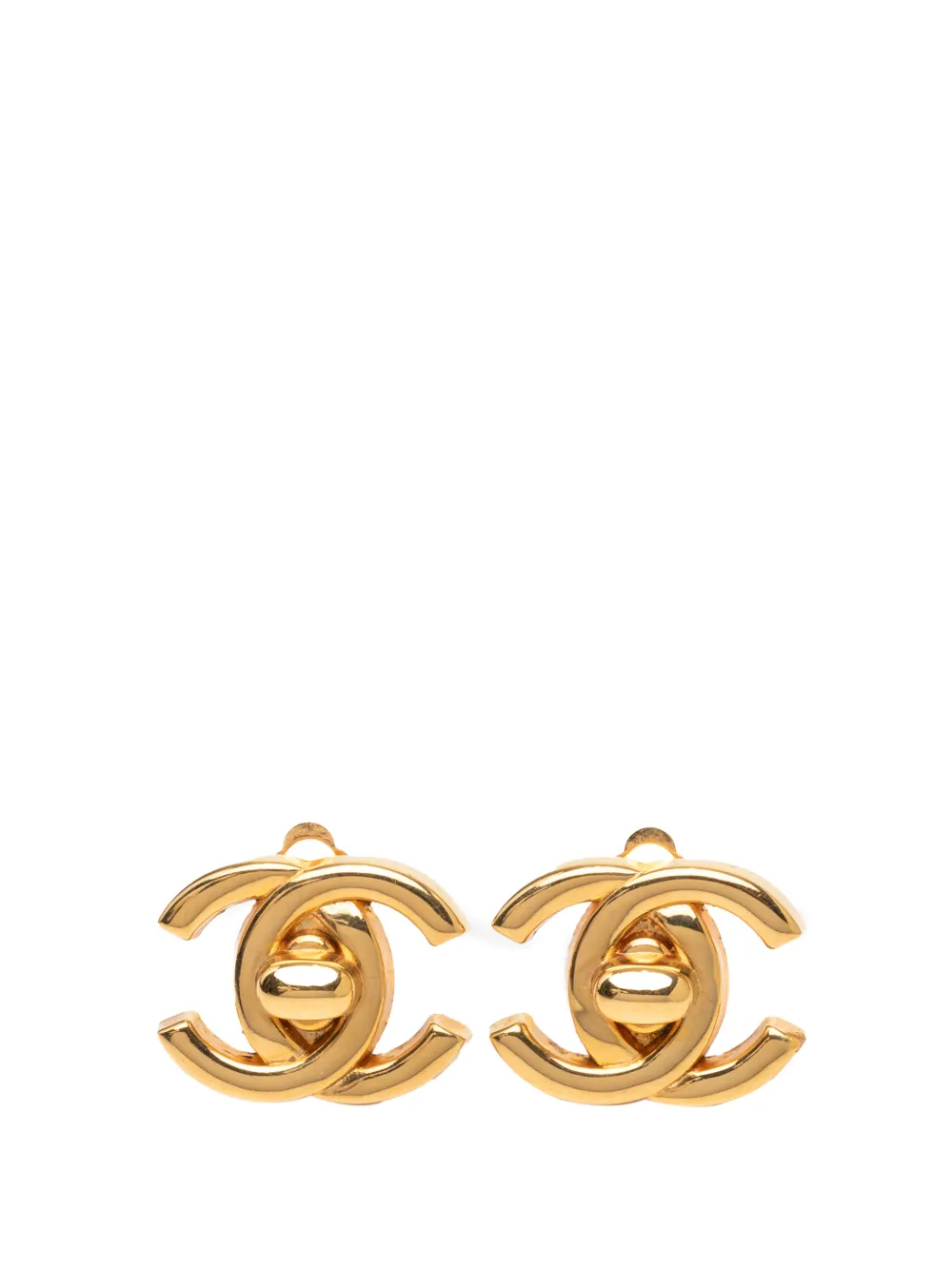 CHANEL Pre-Owned 1996 CC Gold Plated Turn Lock Clip On Earrings costume earrings