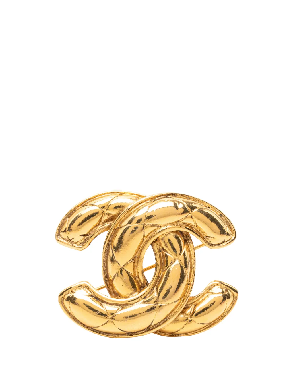CHANEL Pre-Owned 1950-1970 CC Gold Plated Quilted Brooch costume brooch