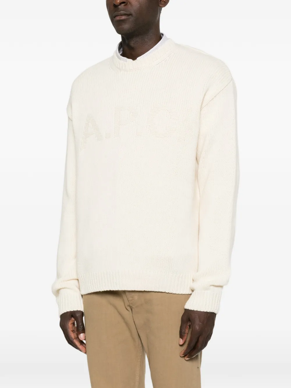 A.P.C. Ribgebreide trui met logo-intarsia Beige