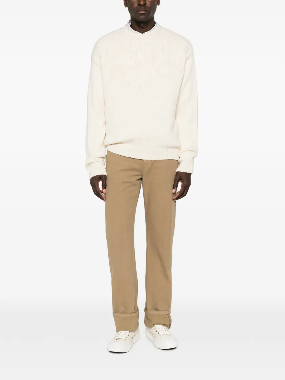 A.P.C. Ribgebreide trui met logo-intarsia Beige