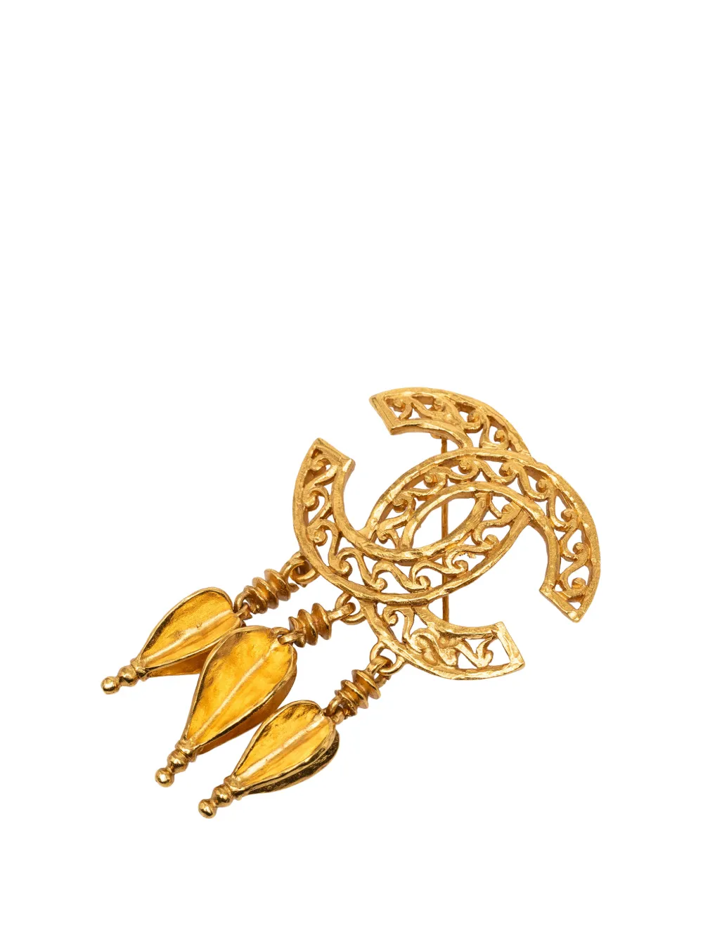 CHANEL Pre-Owned 1995 CC Gold Plated Filigree Fringe Drop Brooch costume brooch