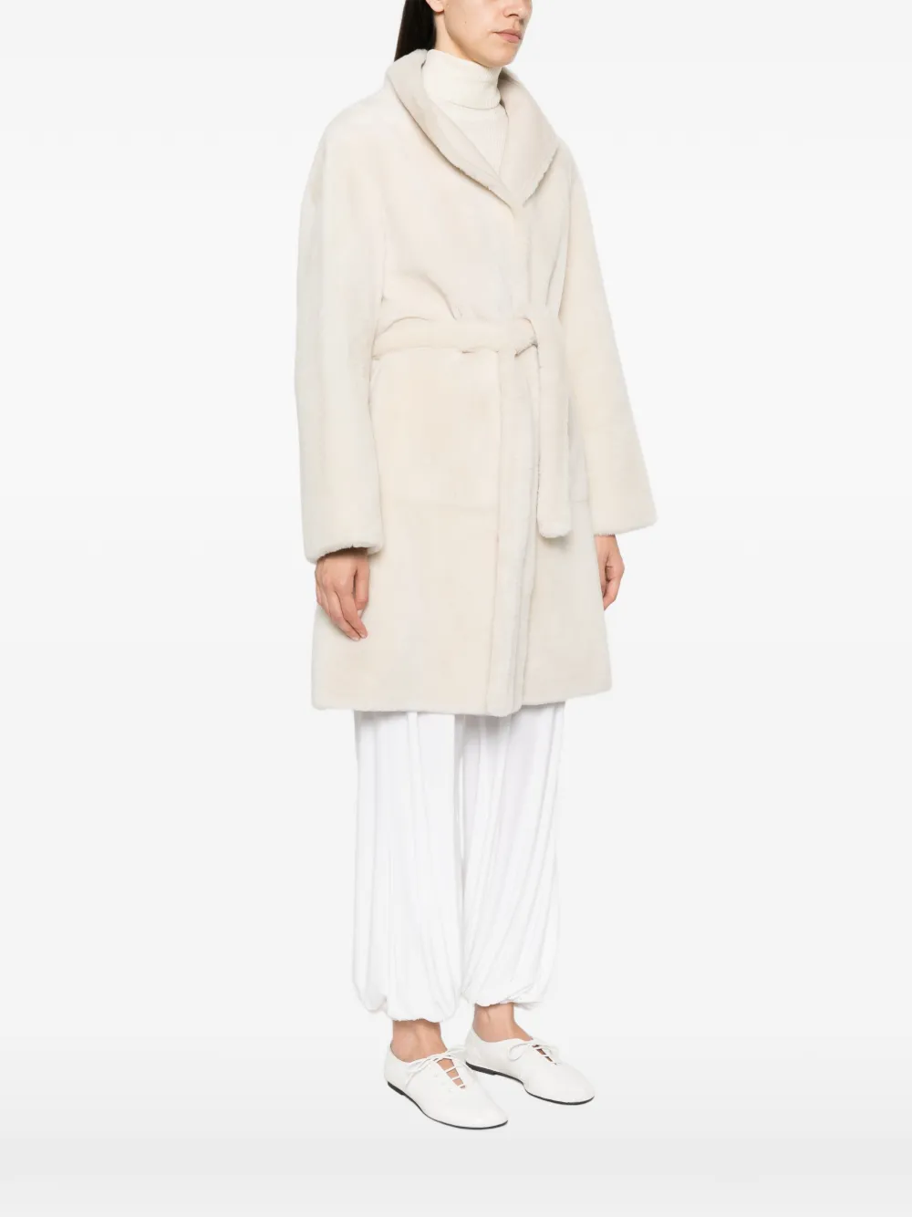Yves Salomon belted shearling coat Beige