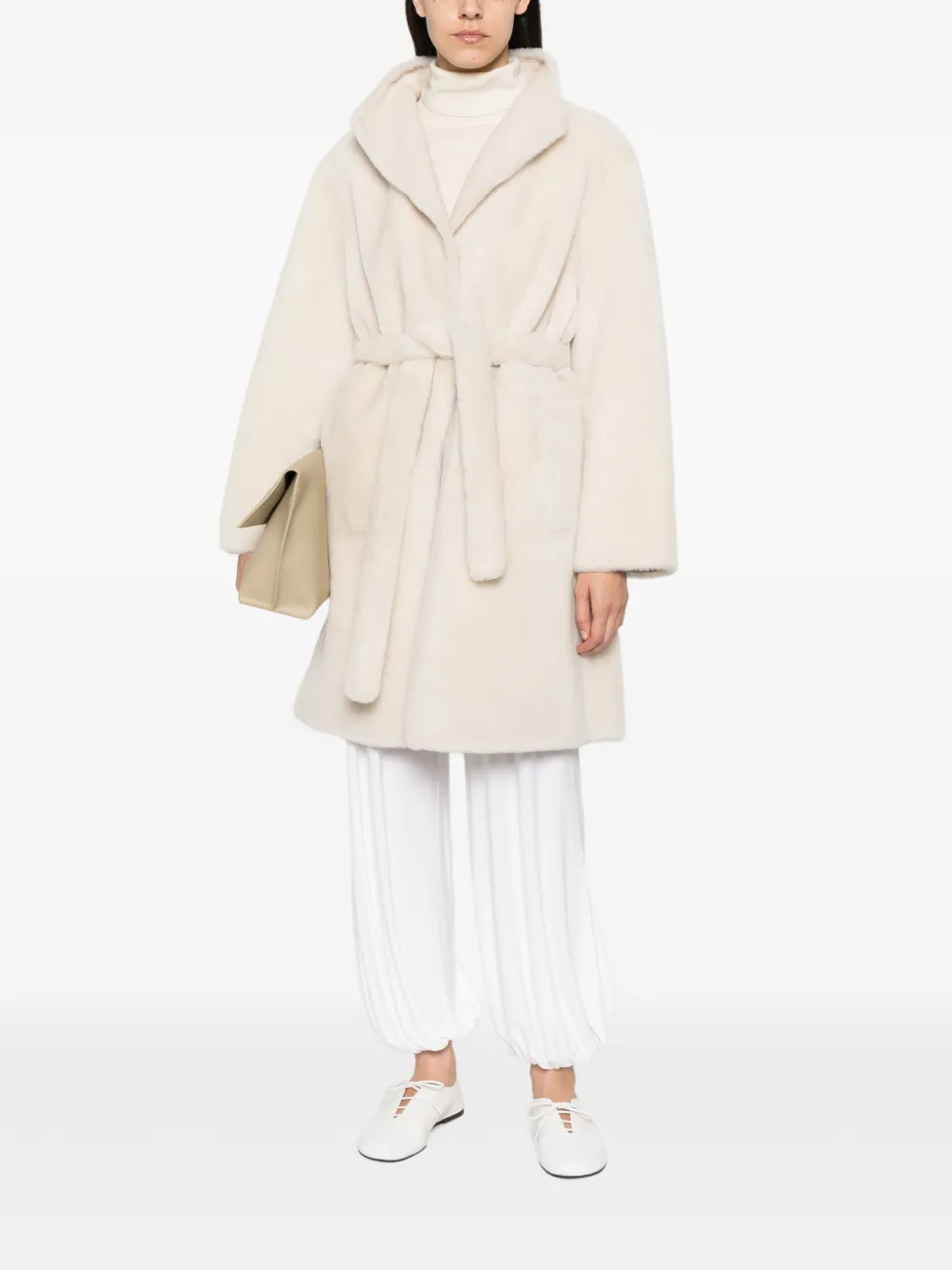 Yves Salomon belted shearling coat Beige