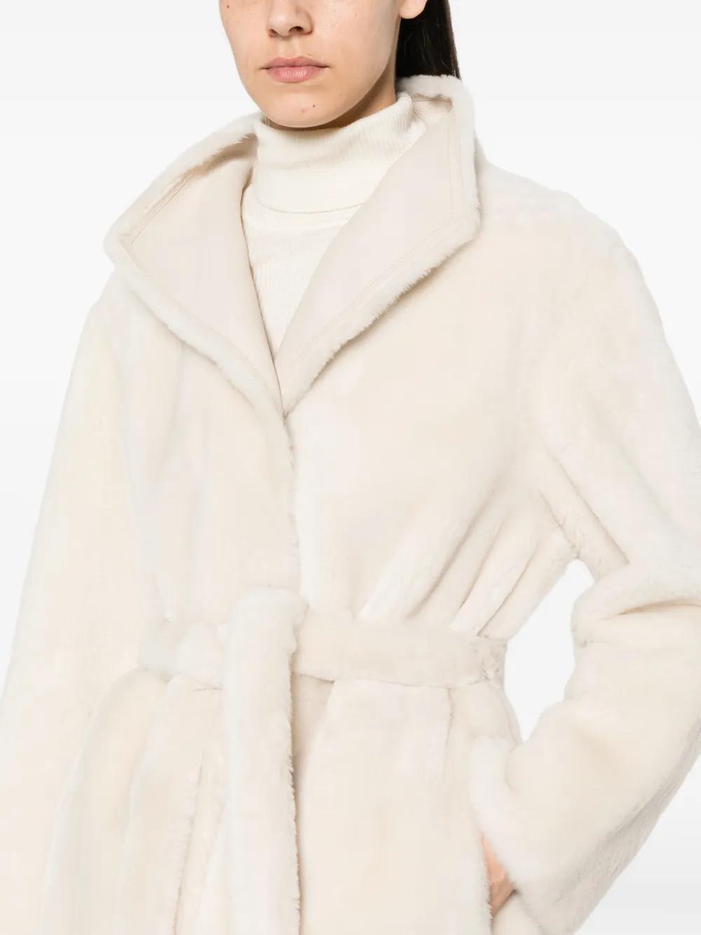Yves Salomon belted shearling coat Beige