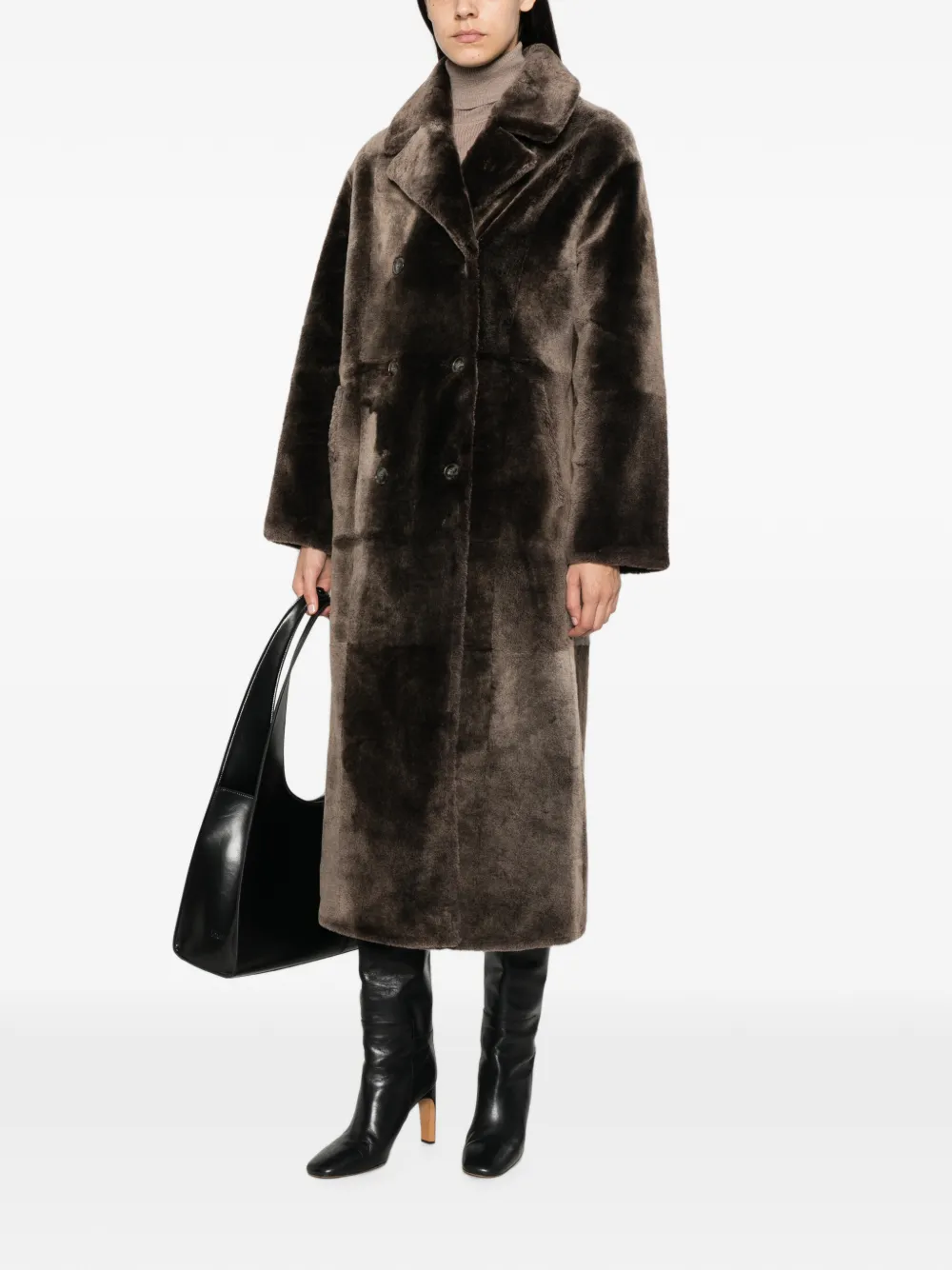 Yves Salomon double-breasted shearling coat Bruin