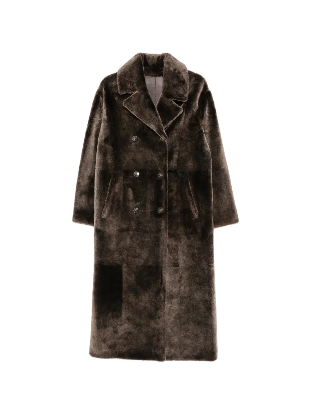Yves Salomon double-breasted shearling coat - Brown