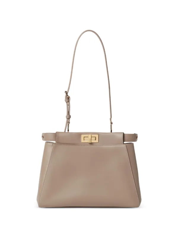 Fendi Peekaboo Leather Shoulder Bag in Neutrals