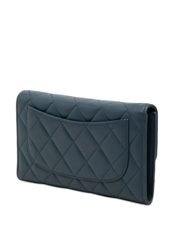 CHANEL シャネル ラムスキン マトラッセ ココマーク 長財布 ブルー CHANEL Pre-Owned 2016-2017 ココマーク マトラッセ ラムスキン