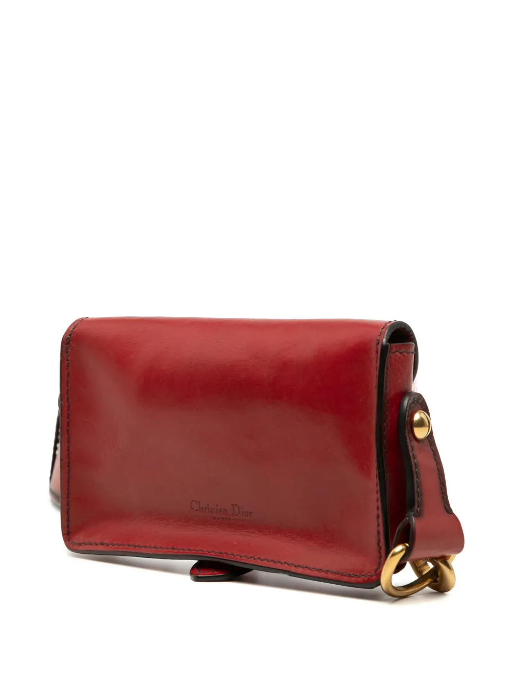 Dior Pre-owned 2017 Mini Leather D Bee Saddle Bag Crossbody Bag in Red, view 3