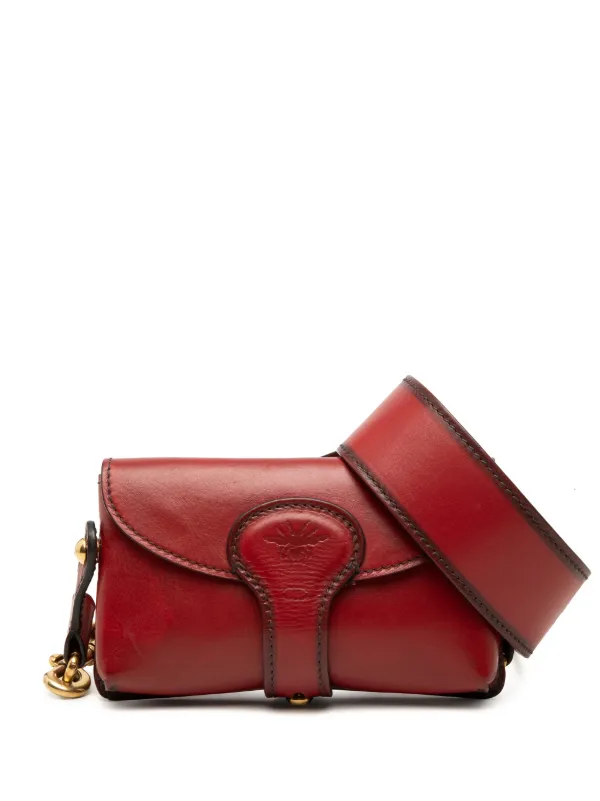 Dior Pre-owned 2017 Mini Leather D Bee Saddle Bag Crossbody Bag in Red