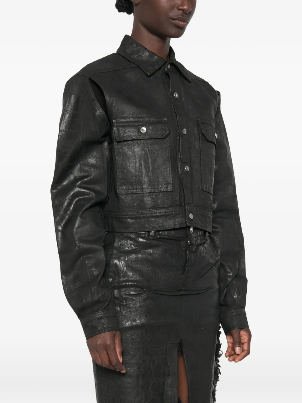 Rick Owens DRKSHDW cape-sleeve cropped denim jacket Zwart