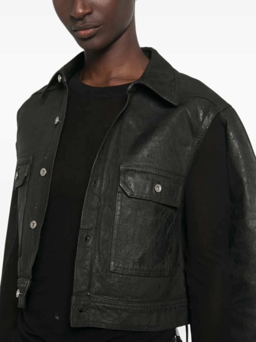 Rick Owens DRKSHDW cape-sleeve cropped denim jacket Zwart