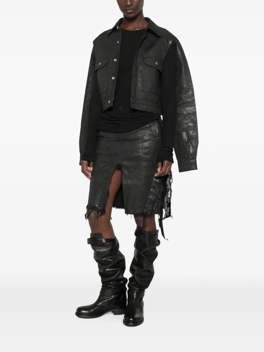Rick Owens DRKSHDW cape-sleeve cropped denim jacket Zwart
