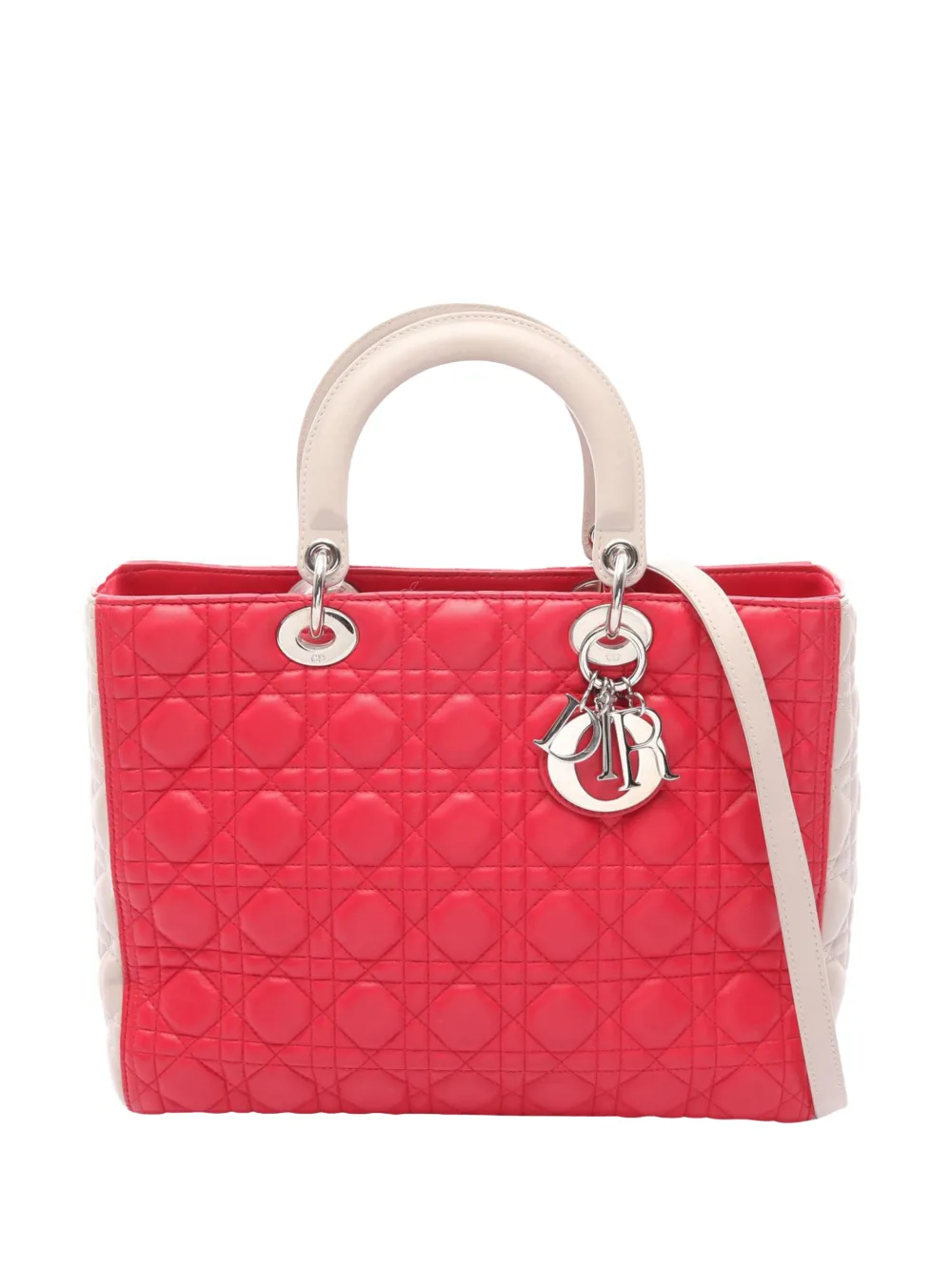 Christian Dior Pre-Owned Borsa a tracolla Lady Dior grande in pelle di agnello bicolore con motivo Cannage 2000-2026 - Rosso