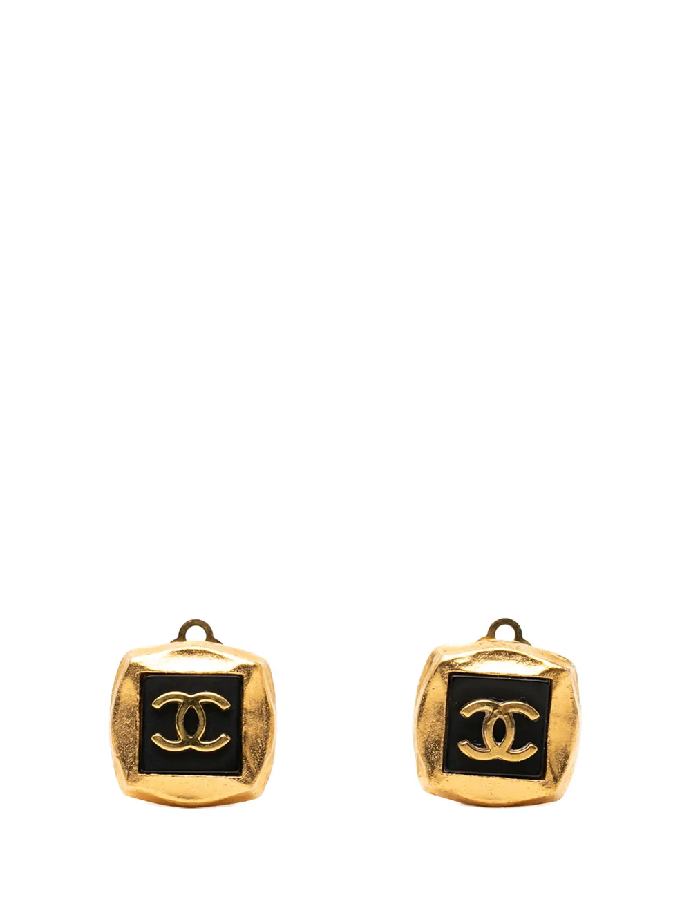 CHANEL Pre-Owned 1995 CC Gold Plated Enamel Square Clip On Earrings costume earrings