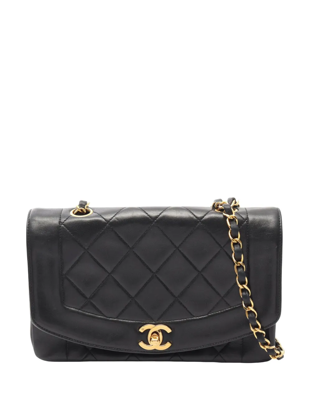 CHANEL Pre-Owned Borsa a tracolla Diana piccola in pelle di agnello con battente 1991-1994 - Nero