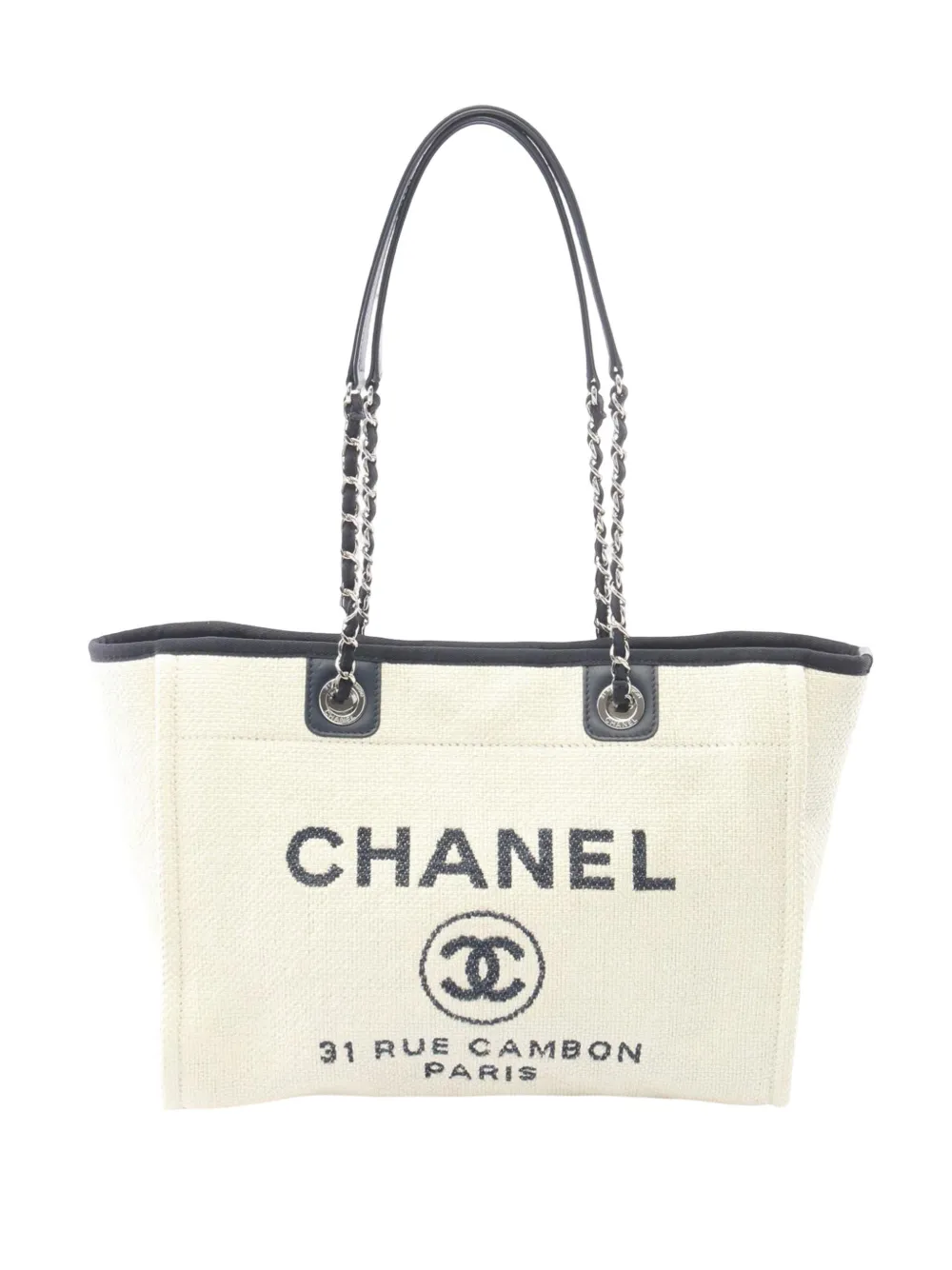 Pre-owned Chanel 2016-2017 Small Canvas Deauville Tote Bag In White