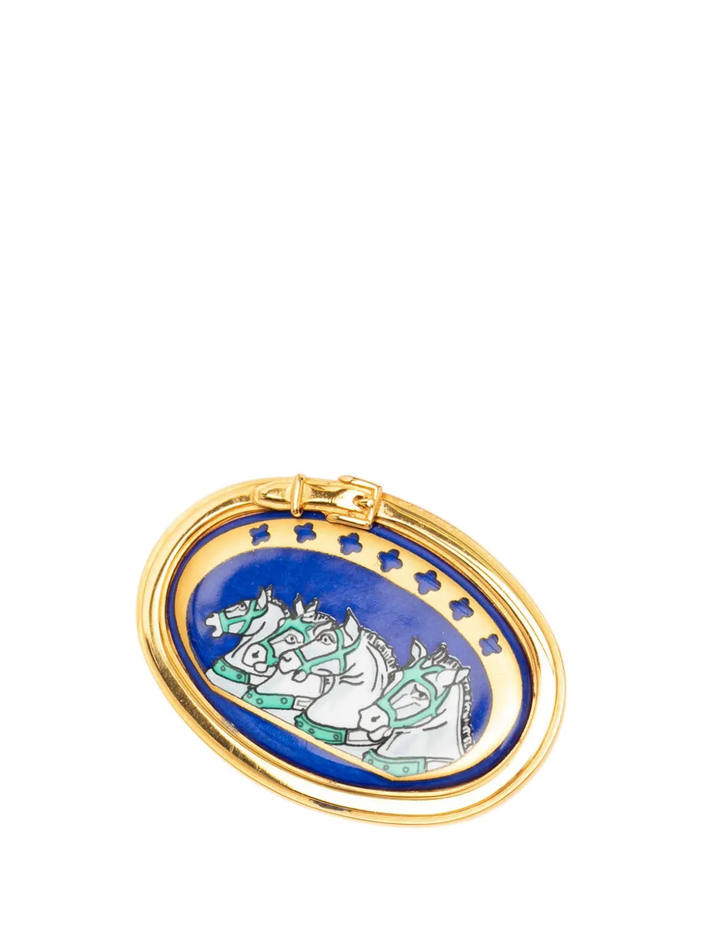 Hermès Pre-Owned 1990-2020 Chevaux Pin Brosche aus Emaille - Blau