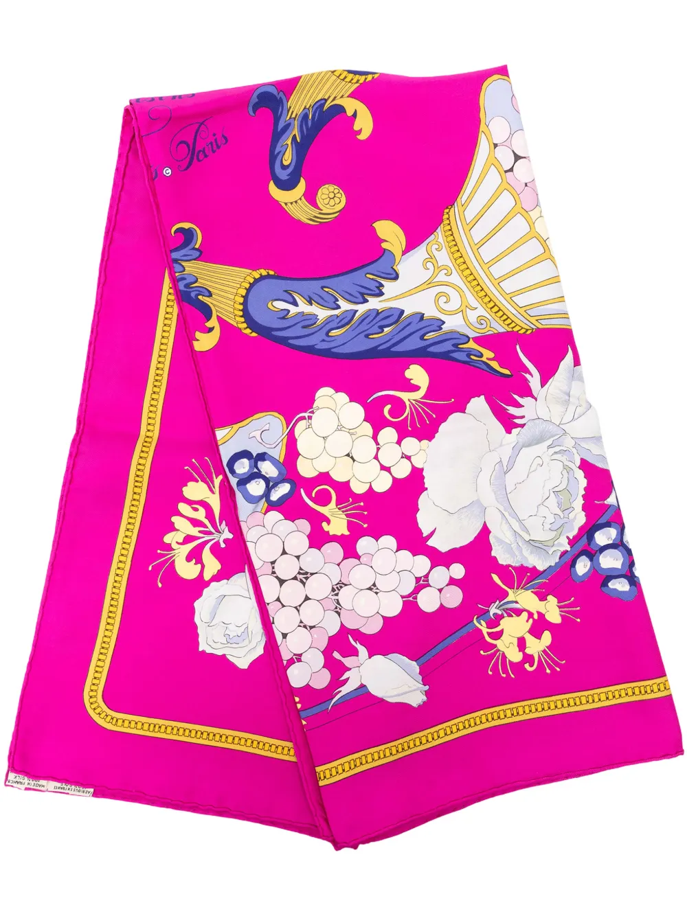 Pre-owned Hermes 1981-1985 Fleurs Et Raisins Silk Scarf 90 Scarves In Pink