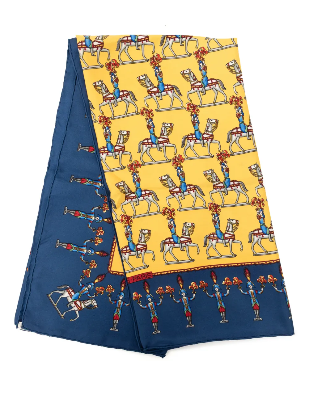 Pre-owned Hermes 1987 Les Artificiers Silk Scarf 90 Scarves In Blue
