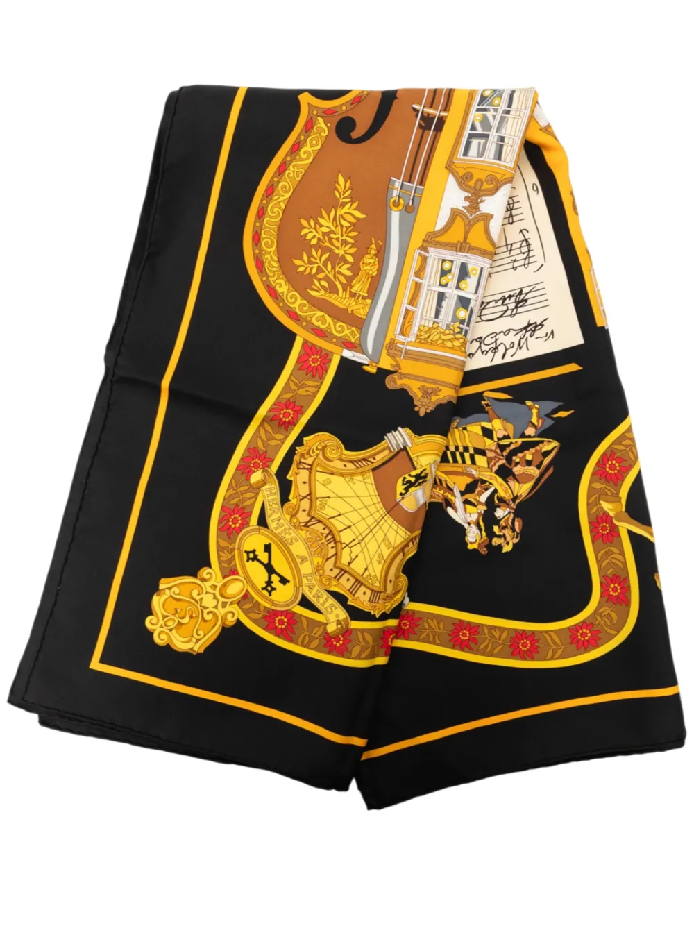 Pre-owned Hermes 20th Century In Salzburg Silk Scarf 90 Scarves In Black