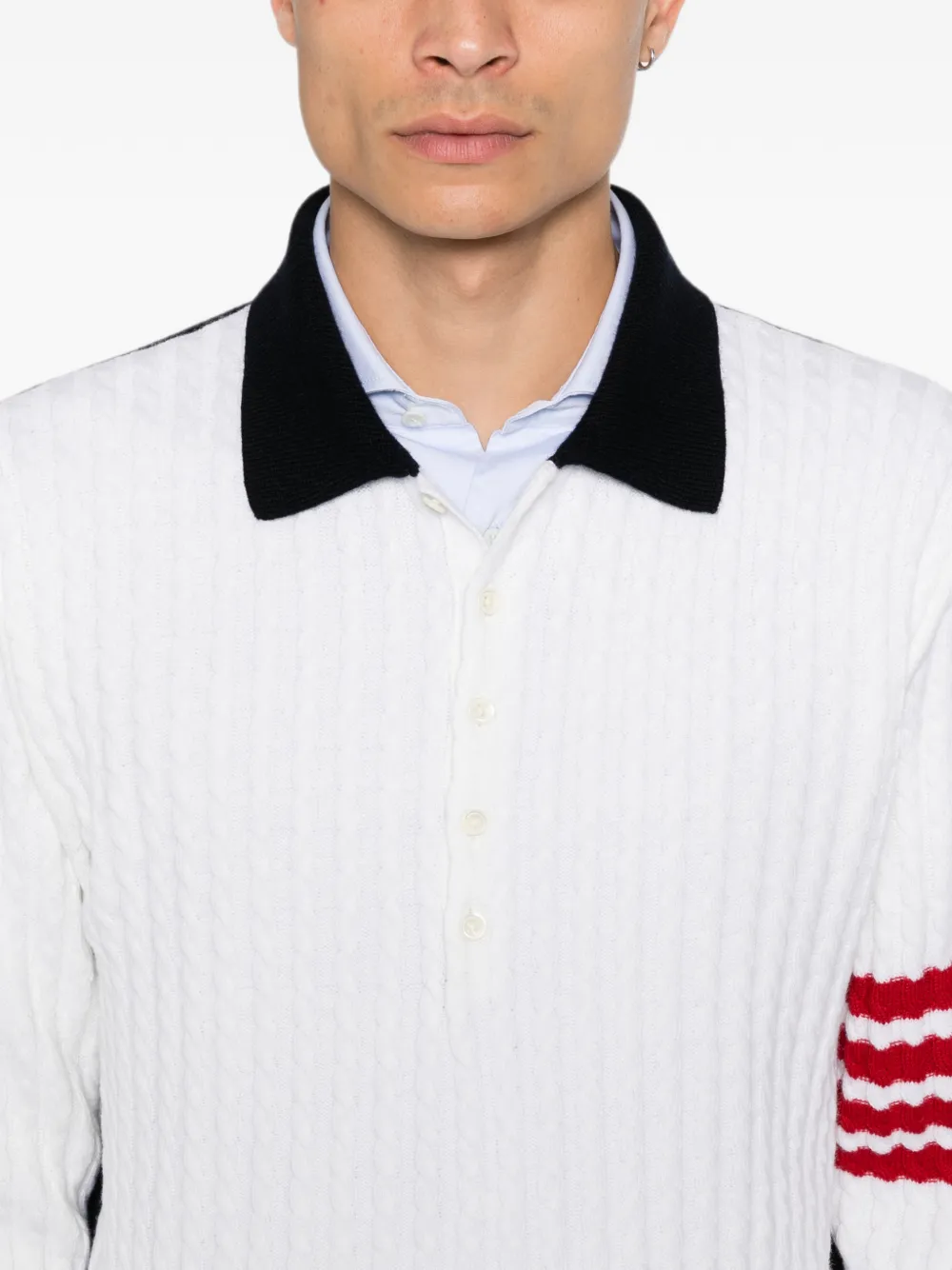 Thom Browne 4-Bar kabelgebreid poloshirt Wit