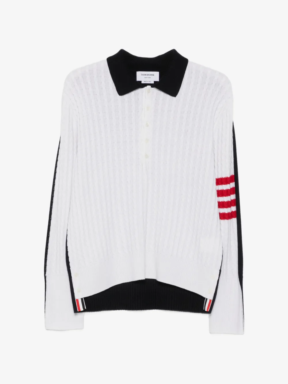 Thom Browne 4 바 케이블 니트 폴로 셔츠 | 화이트 | Image 1