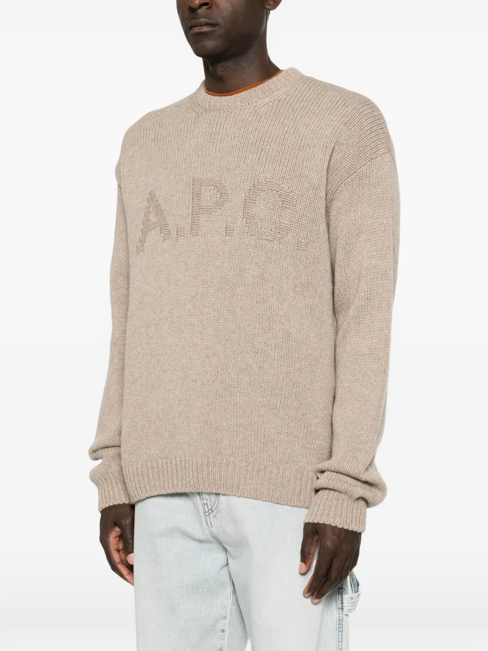 A.P.C. Gebreide trui met ronde hals en logo Beige