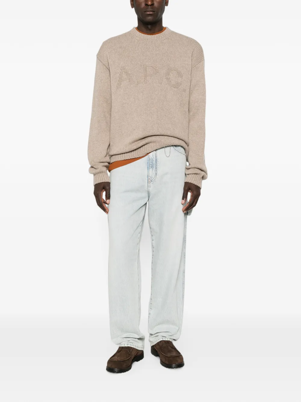 A.P.C. Gebreide trui met ronde hals en logo Beige