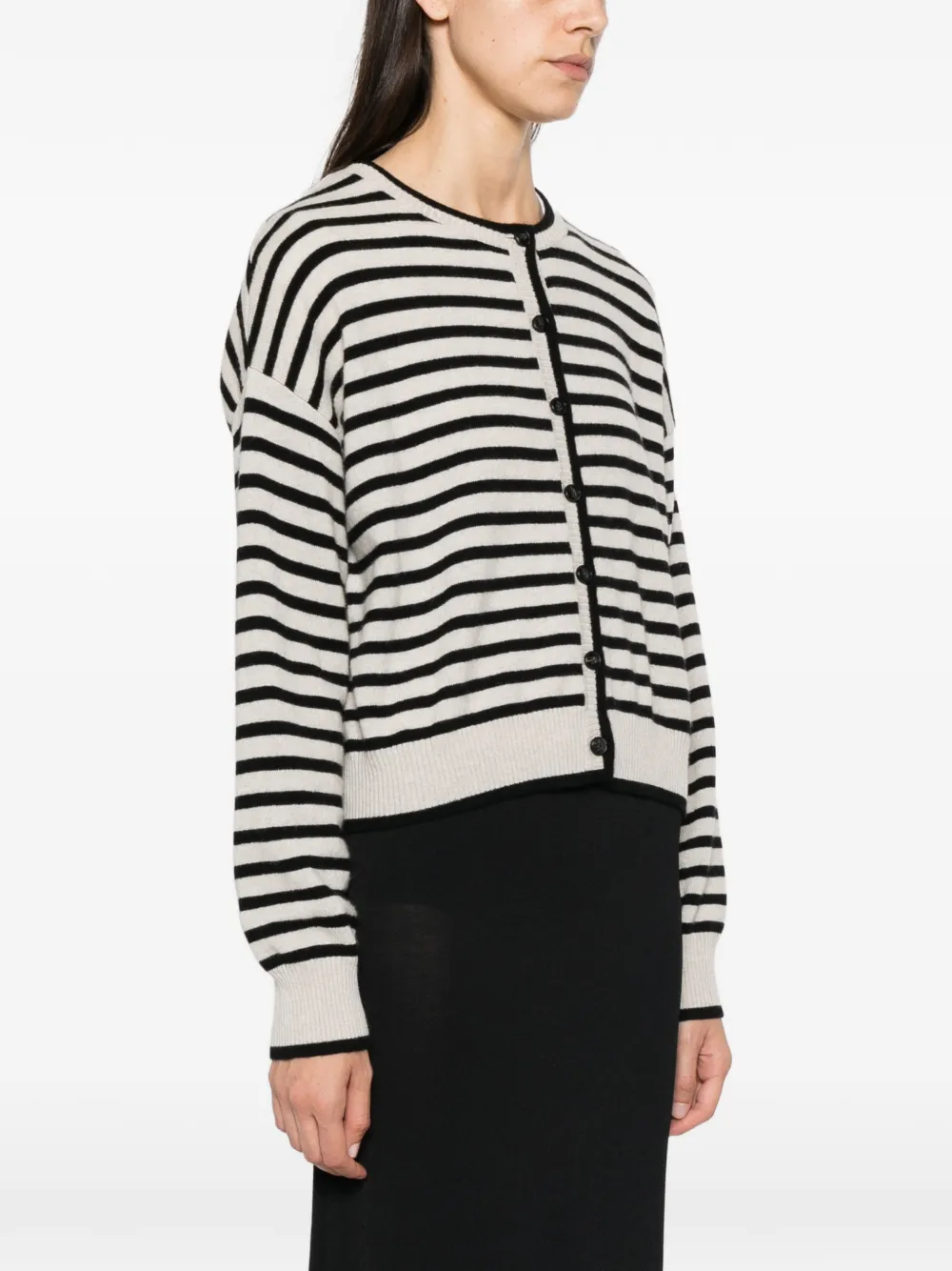 Lisa Yang Marit Striped Cashmere Cardigan in Neutrals, view 3